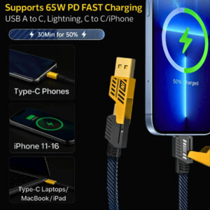 SmartBuy USB Type C Cable 6.5 A 1 m Carbon Braided 4 in 1 65W Fast Charging Type C Data Cable