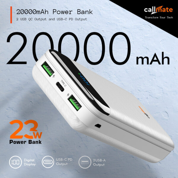 Callmate 20000 mAh 23 W Power Bank (White) - Image 2