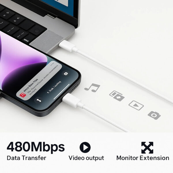 SB Lightning Cable 3 A 1 m 20W Charging Cable, Lightning to USB Cable Cord - Image 2