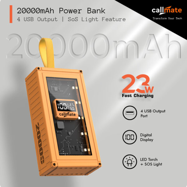 Callmate 20000 mAh 23 W Power Bank (Yellow) - Image 2